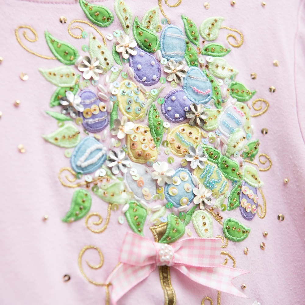 Quacker Factory XL Pink Easter Bunny Top Embellished Whimsical CottageCore
